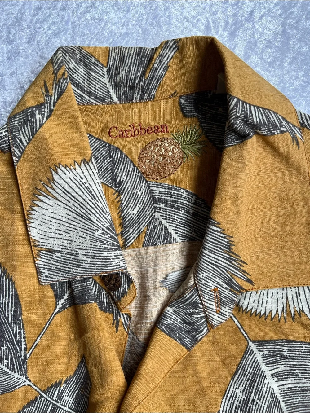 Caribbean Classic Mustard Leaf-Print Short Sleeve Shirt - Picture 3 of 5